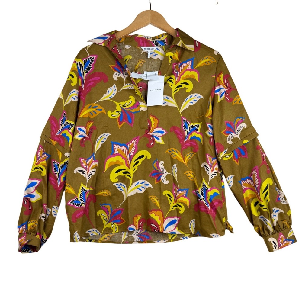 NWT Foxcroft Frankie Wrinkle Resistant Floral Print Top size Small Golden/Pink
